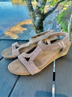 GC Shoes Rose Gold Glitter Coretta Wedge Sandals 6.5